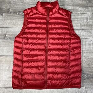 Uniqlo Vest Mens Small Red Lightweight‎ Down Puffer Quilted Full Zip Packable